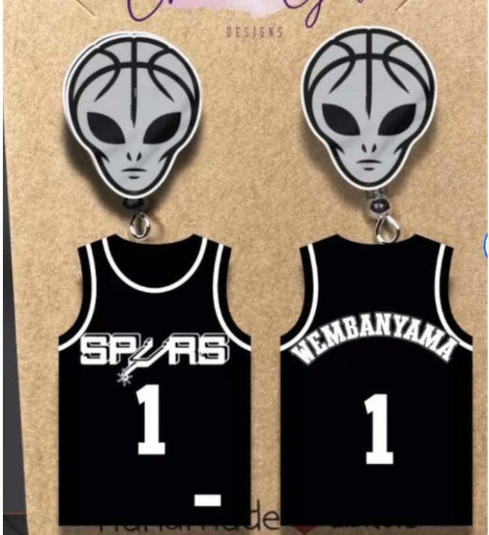 Alien Spurs Basketball Jersey Earrings – Wembanyama Inspired Statement Earrings